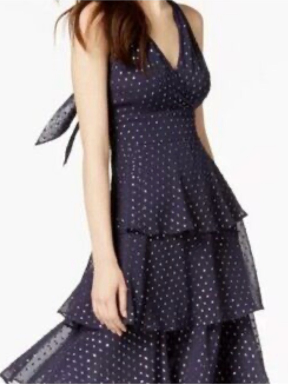 Navy and silver Tiered V-Neck Dress